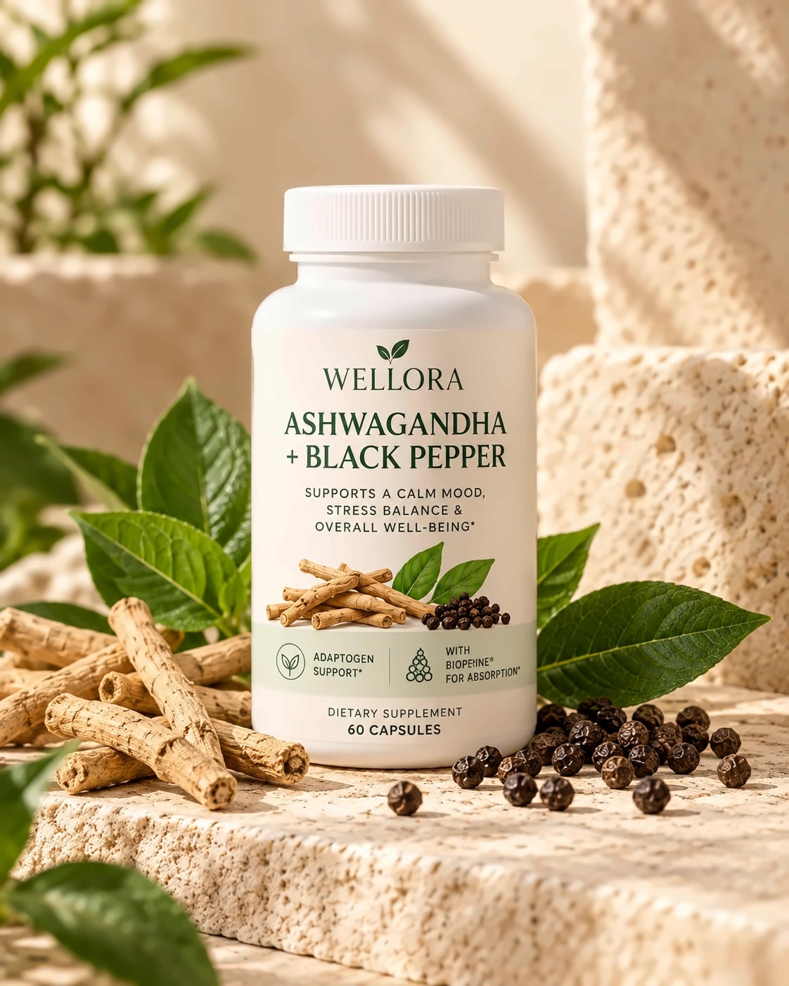 Wellora Ashwagandha + Black Pepper bottle